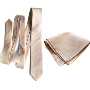 Khaki linen necktie. Champagne, light tan woven silk linen blend men&#39;s tie. &quot;Packard&quot; rustic wedding necktie. Pocket squares available too!