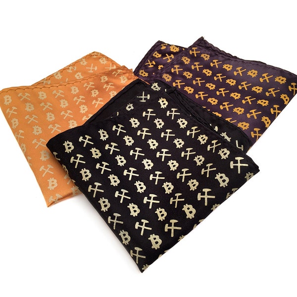 Bitcoin Pocket Square. Cryptocurrency, bitcoin logo handkerchief. Internet Money, virtual currency mens gift.