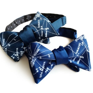 Galaxy bow tie. Milky Way star chart tie. Constellation freestyle bowtie. Ice print. Peacock blue, french blue & more. Adjustable. image 1