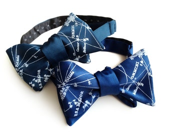 Galaxy bow tie. Milky Way star chart tie. Constellation freestyle bowtie. Ice print. Peacock blue, french blue & more. Adjustable.