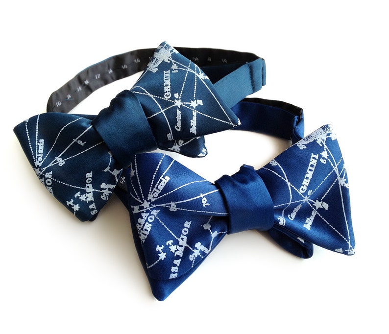 Galaxy bow tie. Milky Way star chart tie. Constellation freestyle bowtie. Ice print. Peacock blue, french blue & more. Adjustable. image 1