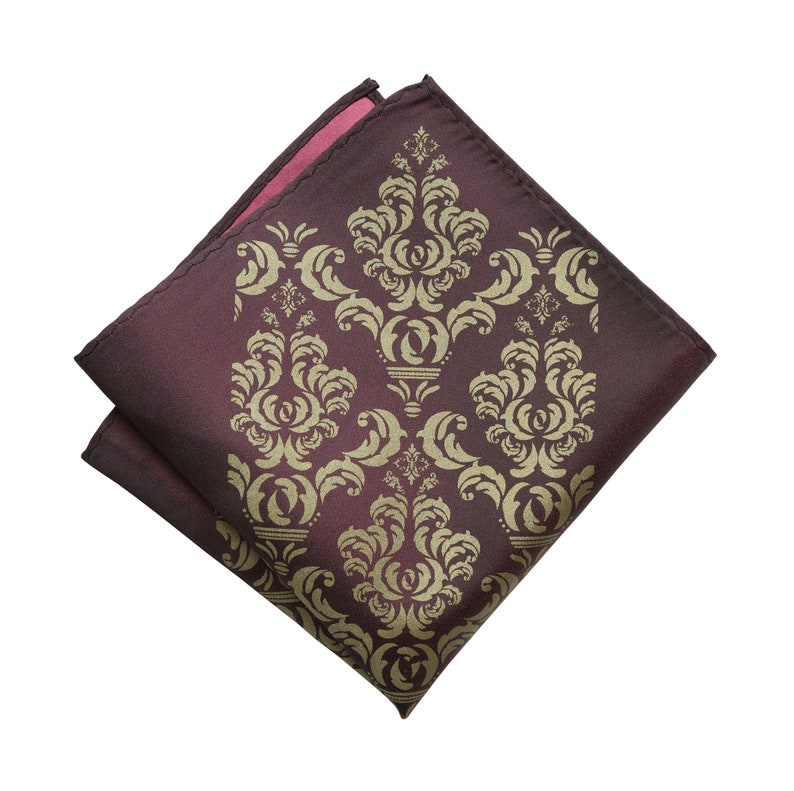 Damask pocket square. Rustic, elegant screenprinted men's handkerchief. Your choice of print & fabric color. Perfect groomsmen gift. image 9