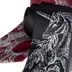 Unicorn Print Tie. Unique ties for the unicorn obsessed. Awesome ties, unicorn gifts for men. Cool ties, unicorn wedding silkscreen necktie.
