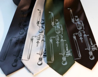 Test Tubes Print Necktie. Silk lab glass printed men's science necktie. "Experiment" science and chemistry silkscreened tie.