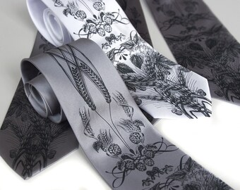 Set of 4 wedding neckties. Groomsmen gift, matching silkscreen design ties, wedding group discount. Custom color microfiber neckties.