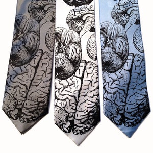 May include: Three silk ties with a gray background and a black and white anatomical brain print.