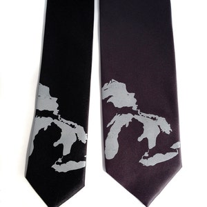 Great Lakes Necktie. Men's map tie. Lake Michigan, Superior, Huron, Erie, Ontario. Michigan wedding, UP, Yooper, Chicago wedding, Milwaukee image 2