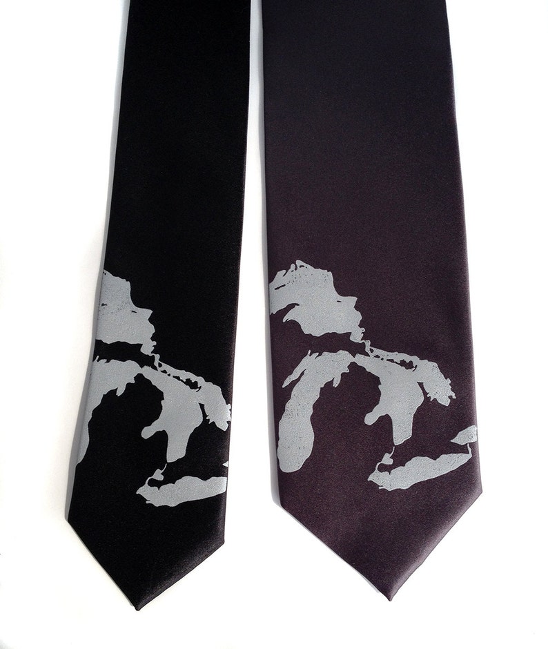 Great Lakes Necktie. Men's map tie. Lake Michigan, Superior, Huron, Erie, Ontario. Michigan wedding, UP, Yooper, Chicago wedding, Milwaukee image 2