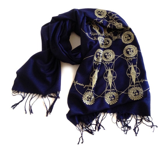 Solar & Lunar Eclipse Scarf. Sun and Moon Gold Celestial Print