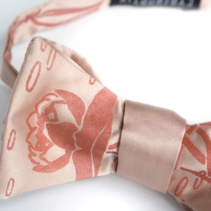 Floral print self tie bow tie, rose gold bowtie. Lotus flower, pink bow tie, water lily, floral tie. Rose quartz wedding, rose gold wedding image 2