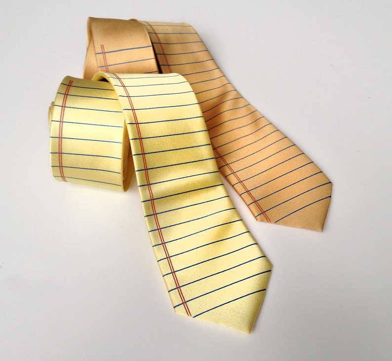 Lined Paper necktie. Wide Ruled paper tie. 100% silk. Too Cool for School, silkscreen tie. Perfect teacher, writer, author or geek gift. image 3