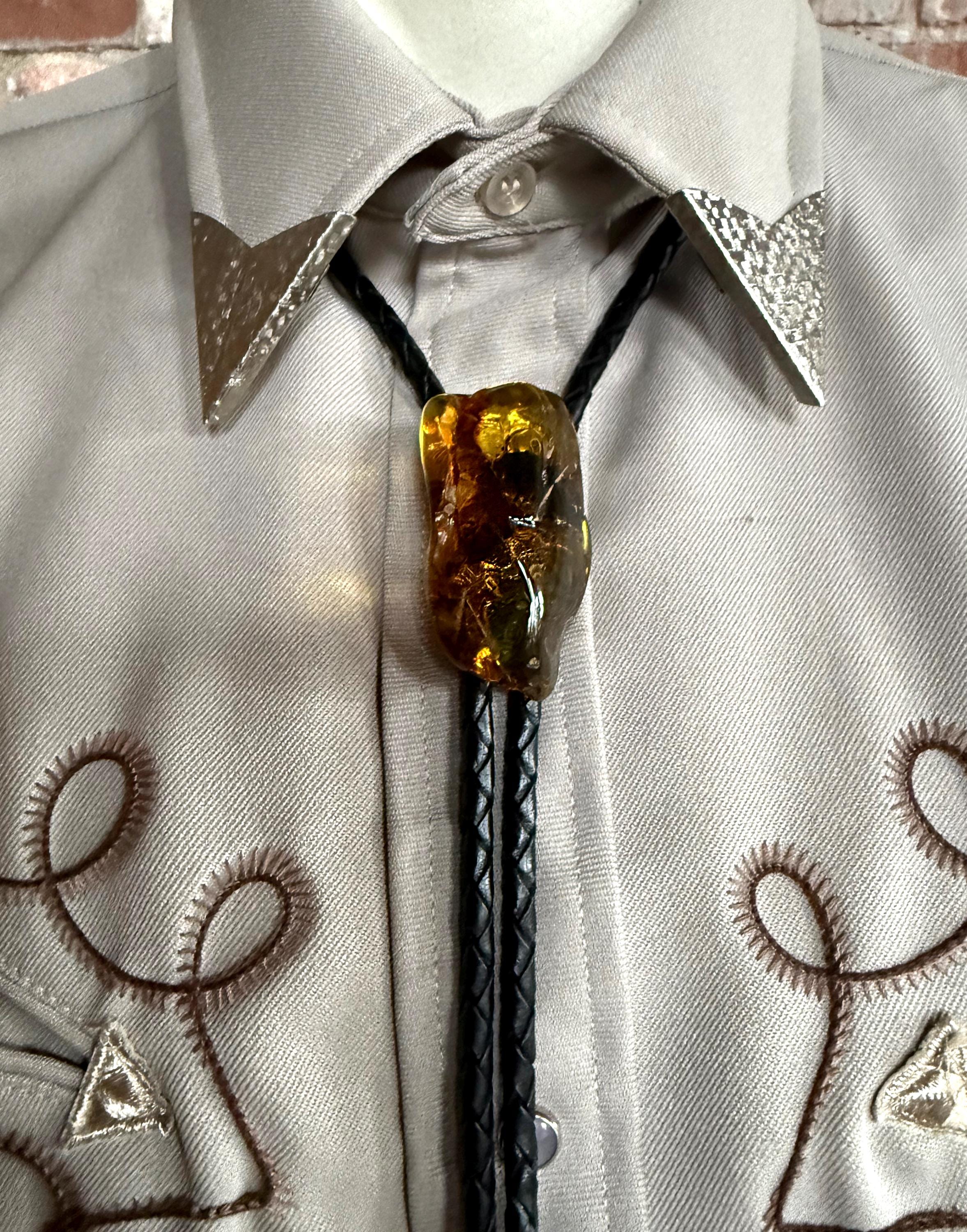 Baltic Amber Nugget Bolo Tie – Large Natural Golden Fossil Tree Resin ...