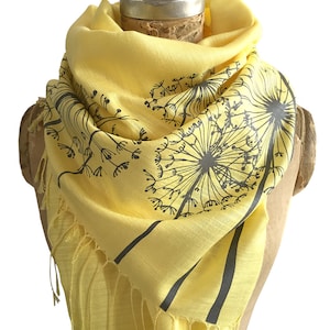 Dandelion Wish Scarf. Dandelion Seed Printed Scarf. Floral print wedding scarf. Dandelion Shawl, wrap, cover up. Bamboo bridal pashmina