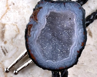 Amethyst Bolo Tie — Purple Tabasco Geode Leather Necklace. Rare Stone Lariat - Southwest fashion, Western Style. One-of-a-Kind, WYSIWYG!