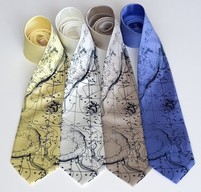 Topographic Map Tie. Contour map men's necktie. Oceanography, Maritime chart, Scandinavia, Norway, Sweden, Finland. Destination wedding, men image 3