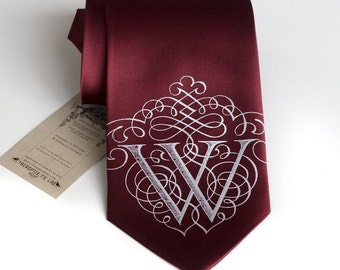 Custom Initial Necktie. Personalized tie custom ties. Monogram necktie single letter wedding ties Filigree font "AlphabeTIES." Choose A-Z