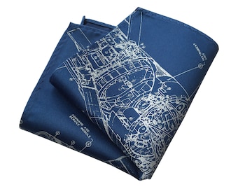 Skylab printed pocket square. NASA Space station diagram blueprint. Your choice of french blue, navy and more!