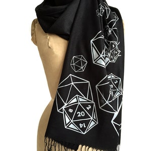 d20 scarf, critical role. RPG twenty sided die, bamboo pashmina. Nerd wedding, D and D inspired, polyhedral dice geek gift, gamer girl image 4