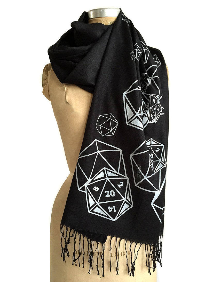 d20 scarf, critical role. RPG twenty sided die, bamboo pashmina. Nerd wedding, D and D inspired, polyhedral dice geek gift, gamer girl image 4