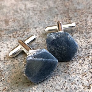 Raw Sapphire Cufflinks. Something blue raw corundum rough image 9