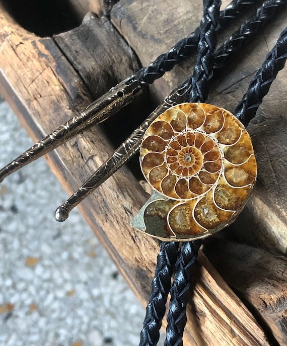 Ammonite Fossil Bolo Tie. Western tie with tips, stone bolo tie, cowboy fashion, western southwest wedding, bolo tie collector gift, geology