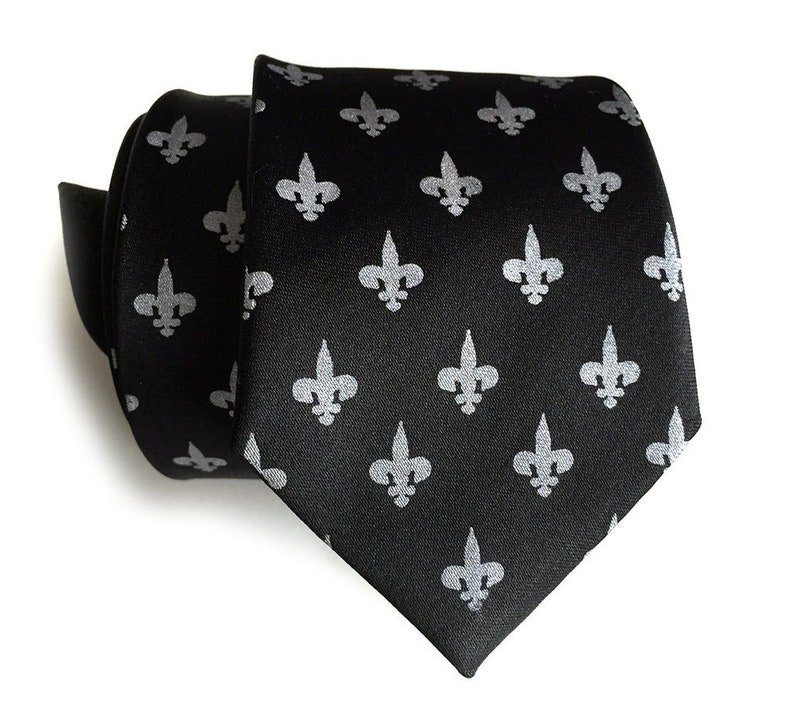 Fleur-de-lis silk tie. Mardi Gras, New Orleans gift. French Royalty necktie. Antique brass print on cream, eggplant, olive and more. image 5