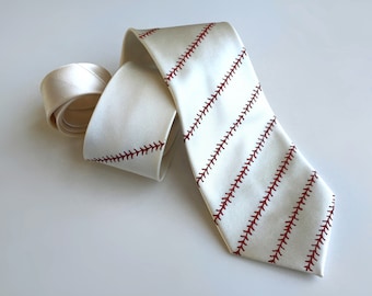 Baseball Necktie. Baseball stitching men's tie. Gift for baseball player, baseball fan gift, little league baseball coach gift, baseball dad