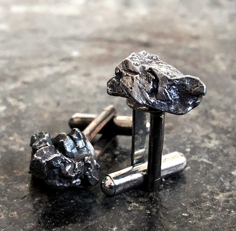 Meteorite Cufflinks. Campo Del Cielo, real meteorite cuff links. Space nerd wedding cufflinks. Grooms cufflinks, husband gift, best man gift image 8