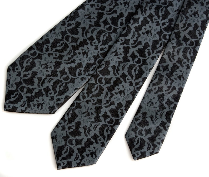 Black Lace Printed Necktie, lace tie. 13th anniversary gift men, lace anniversary, Boudoir Lace. Wide, narrow, skinny, big and tall ties men image 3