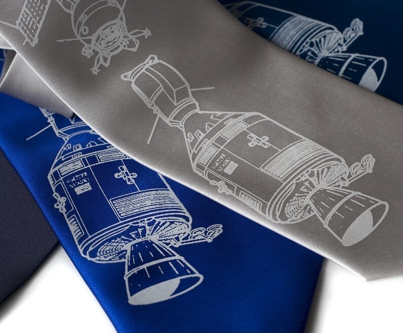 Apollo Soyuz, NASA clothing Soviet Russia / silk tie, space gift. NASA Yuri Gagarin, Astronaut, Cosmonaut, space race, boyfriend gift image 2