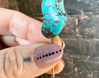 Turquoise Nugget Brooch — Southwest Lapel Pin; Something blue alternative gemstone boutonniere for men. Hat pin, scarf pin, grooms stick pin