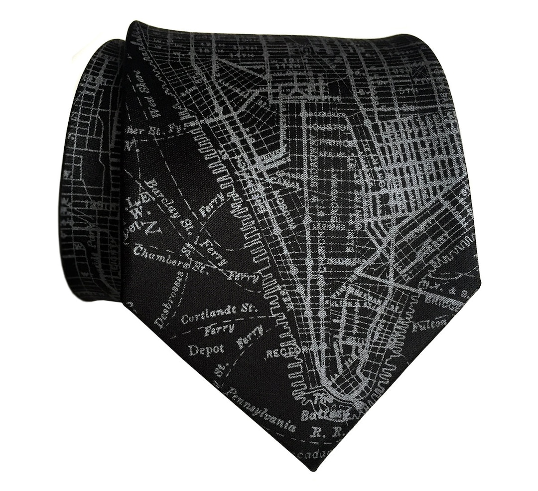 New York Tie, NYC Map Silk Necktie. Lower Manhattan Mens Tie, New York