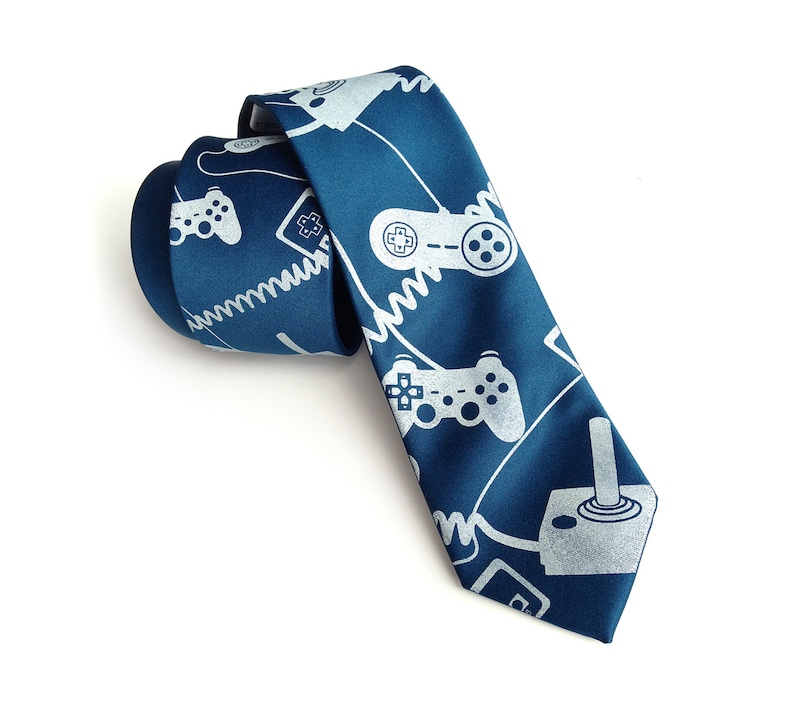 Video game tie. Game controller men's necktie. Geek chic gaming gift. Control Freak, console joystick silkscreen tie. ice on peacock