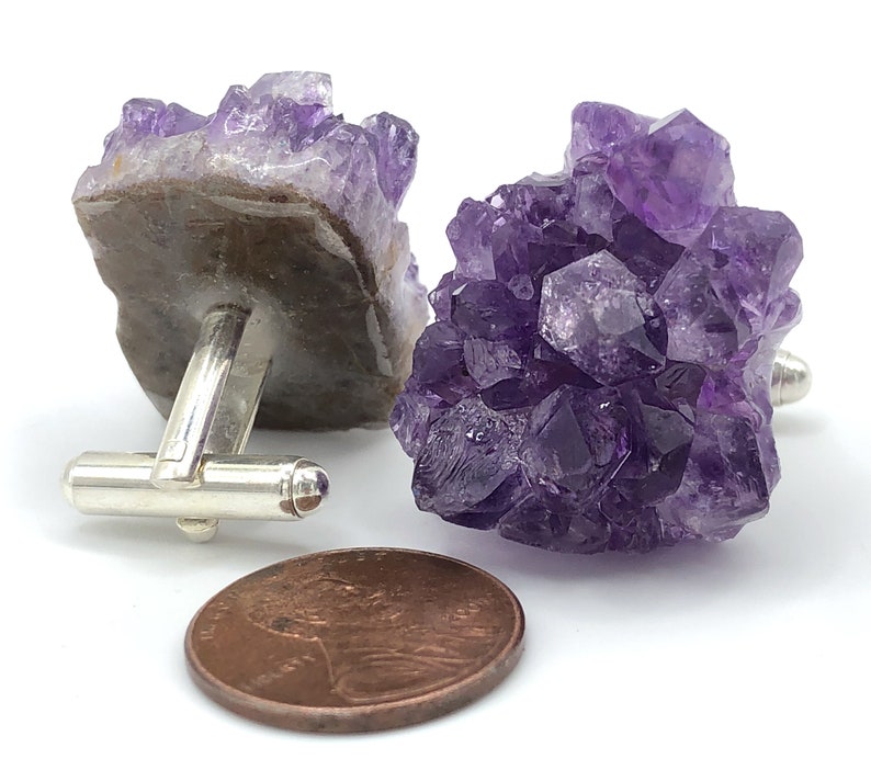 Amethyst Crystal Cufflinks. Amethyst Geode Slices, raw stone cufflinks, purple wedding cufflinks. February birthday gift for him, husband XL