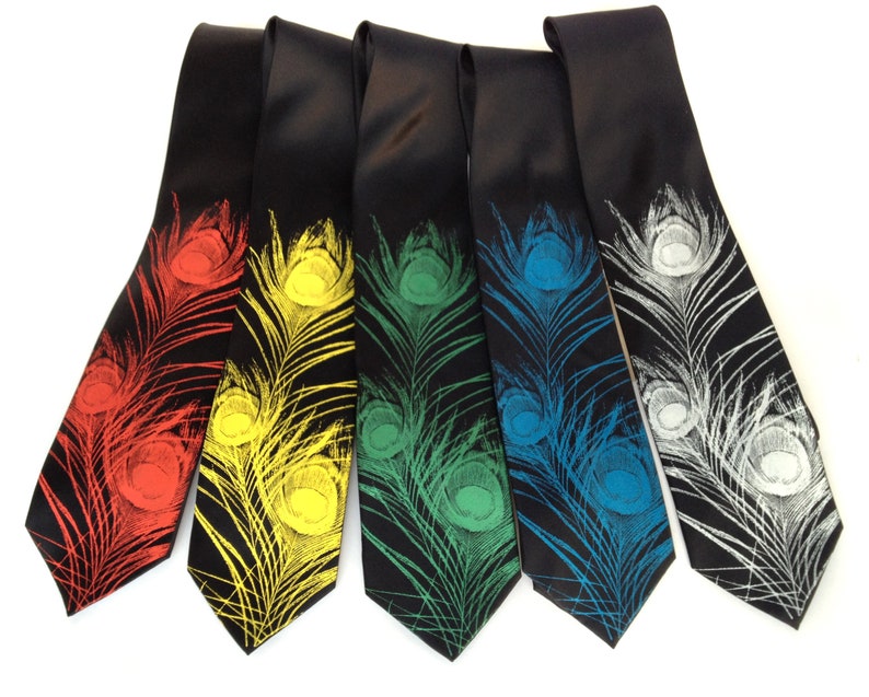Peacock Feather Tie, men's silk necktie. Bird Feather print tie, art nouveau theme wedding. Tie for groom and groomsmen, Father of the Bride image 10