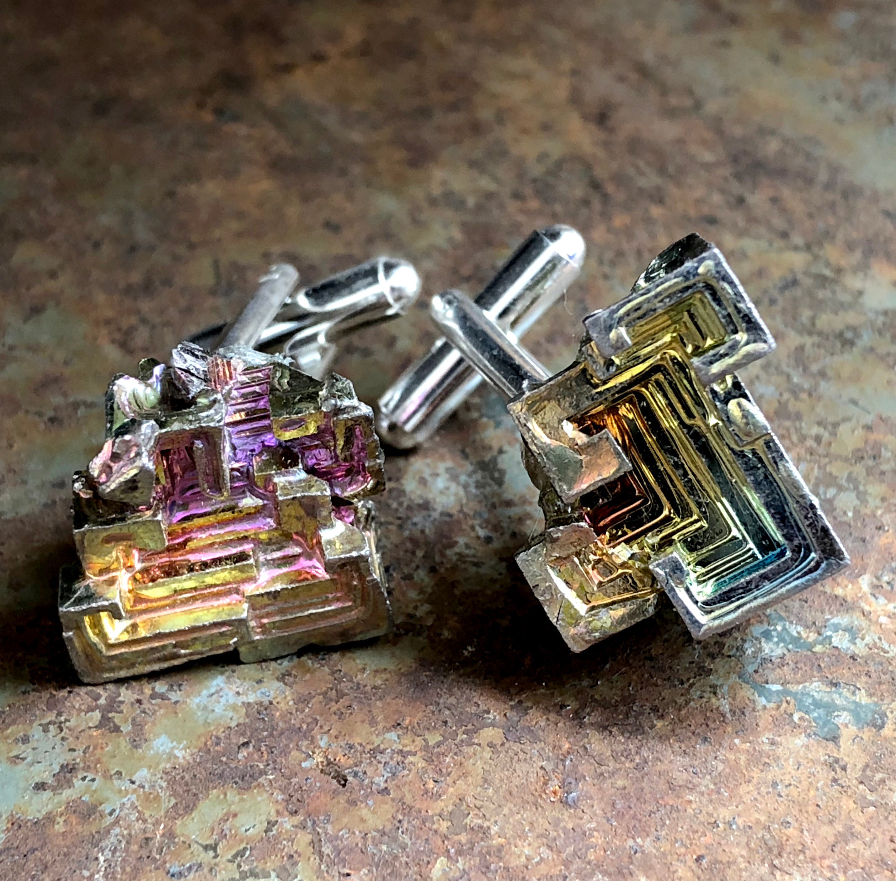 Bismuth crystal cufflinks. Rainbow cufflinks, bismuth jewelry for men. Geometric mens wedding cufflinks. Gift for best man, Grooms cufflinks