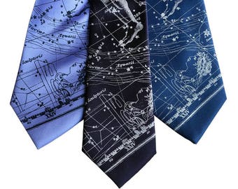 Aquarius Silk Tie Zodiac Constellation Men's Necktie. Starry Sky Tie Aquarius birthday Astronomy gift January birthday, February birthday