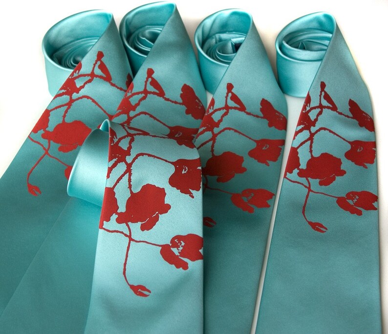 Set of 5 Wedding Ties. Floral Wedding Neckties, for groomsmen. Custom color groomsman ties. Matching ties, groomsmen gifts, wedding party image 1