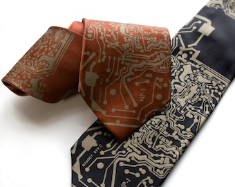 Circuit Board Tie, men's silk necktie. Nerd wedding, interview tie, programmer gift, coder, electrical engineer gift, computer science grad