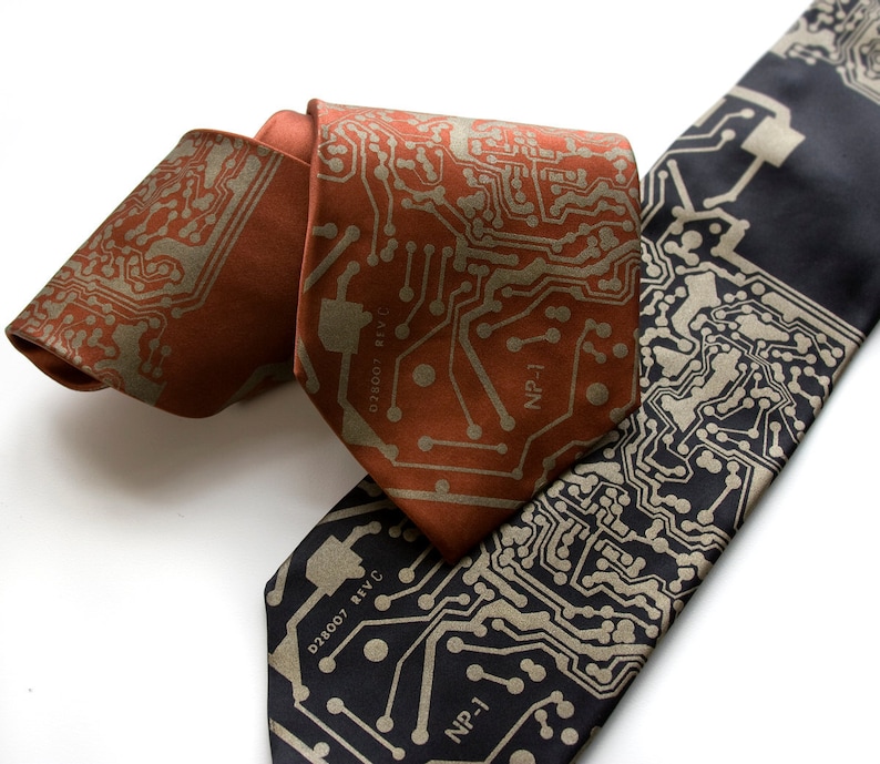 Circuit Board Tie, men's silk necktie. Nerd wedding, interview tie, programmer gift, coder, electrical engineer gift, computer science grad image 1