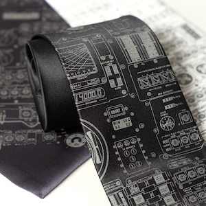 Apollo Cockpit Tie, Astronaut Necktie. NASA Necktie, rocket science tie, aerospace engineer gift, Space gifts for him, science teacher gift black