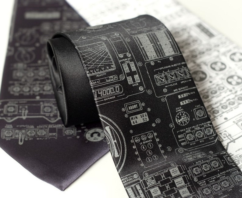 Apollo Cockpit Tie, Astronaut Necktie. NASA Necktie, rocket science tie, aerospace engineer gift, Space gifts for him, science teacher gift image 1