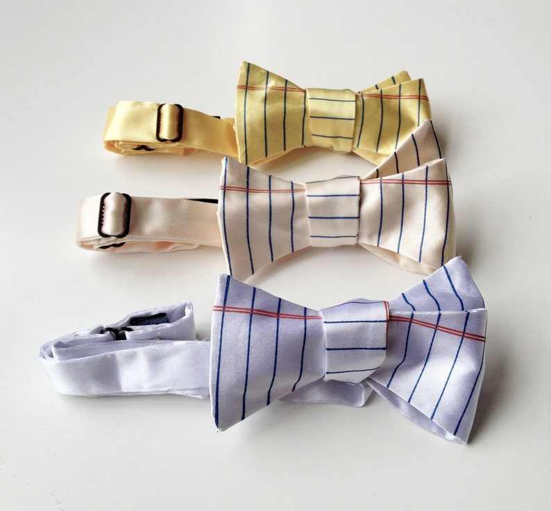 Notebook Paper bow tie. College Ruled bow tie. Wide Ruled lined paper tie. Silkscreen bowtie. Perfect teacher or writer gift. image 8