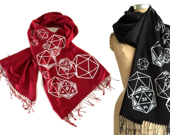 d20 scarf, critical role. RPG twenty sided die, bamboo pashmina. Nerd wedding, D and D inspired, polyhedral dice geek gift, gamer girl