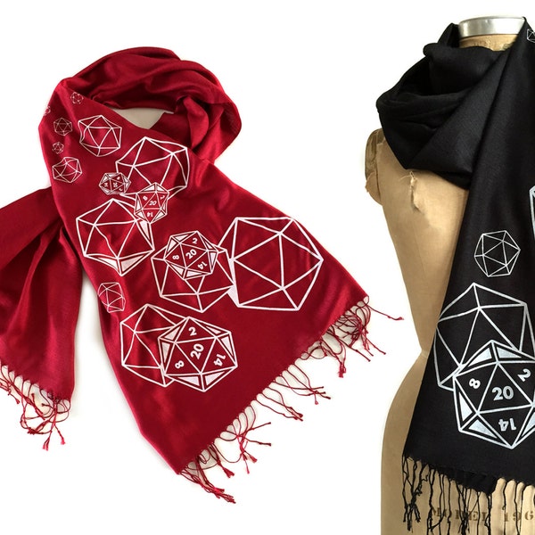 d20 scarf, critical role. RPG twenty sided die, bamboo pashmina. Nerd wedding, D and D inspired, polyhedral dice geek gift, gamer girl