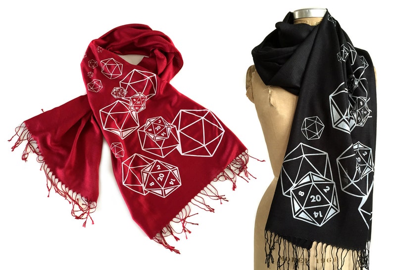 d20 scarf, critical role. RPG twenty sided die, bamboo pashmina. Nerd wedding, D and D inspired, polyhedral dice geek gift, gamer girl image 1