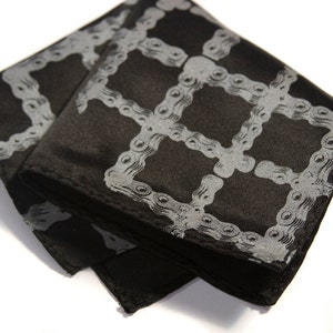 Bike Chain Tartan pocket square. Screenprinted handkerchief. Microfiber hanky. Choose fabric color & print color.