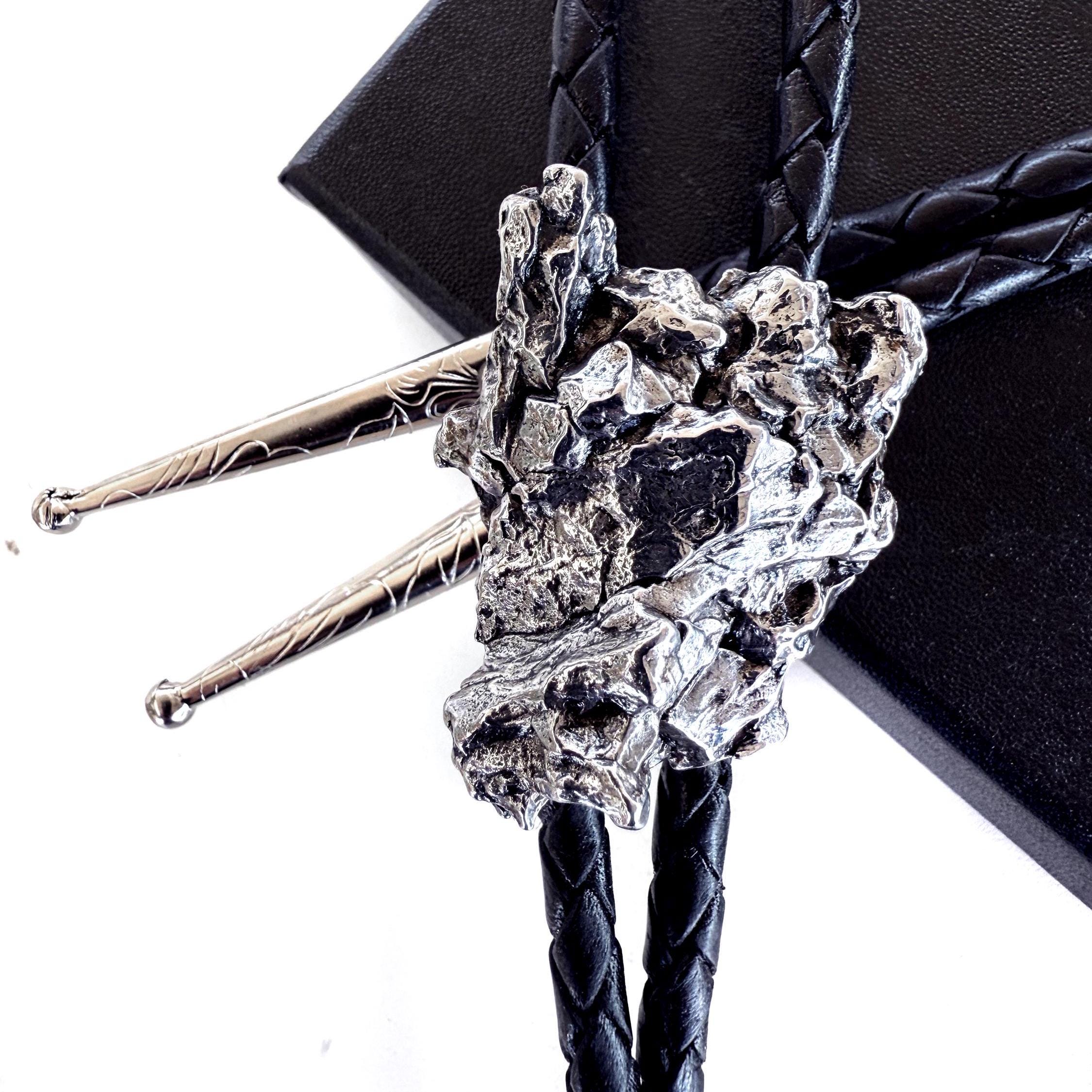 Meteorite Bolo Tie. Campo Del Cielo, real iron meteorite bola. Space nerd wedding, southwest style, western fashion, Nevada, Arizona, Texas