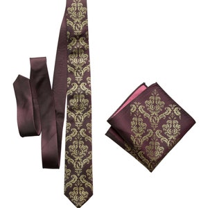 Madison Damask necktie. Ivory cream & platinum, men's wedding tie for groom. Victorian, classic wedding party tie, wedding ties floral image 7