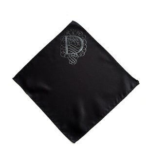 Custom initial pocket square, gift for him. Filigree letter monogram, personalized single letter mens wedding handkerchief. Choose A-Z image 5